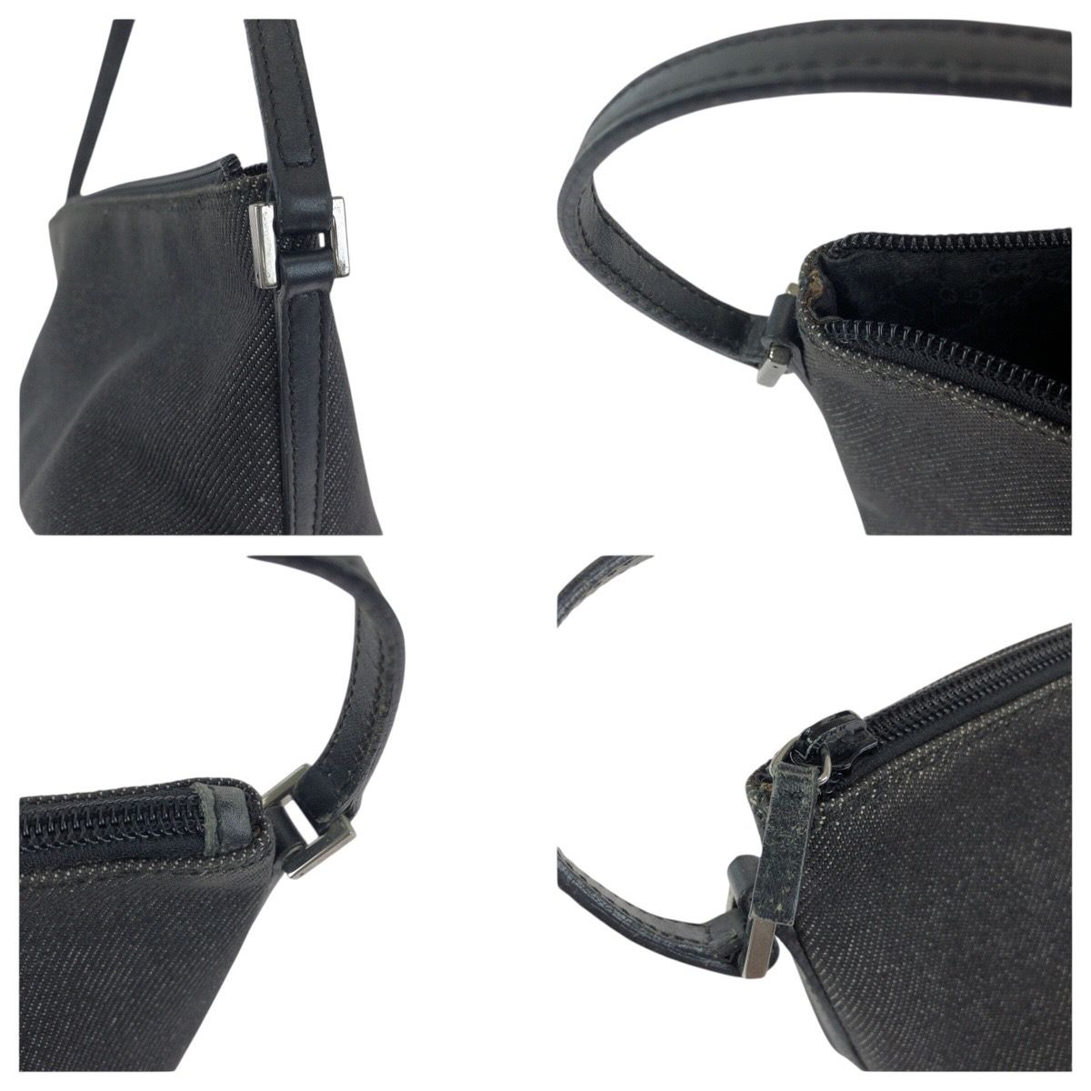 Gucci Black Silver Denim Leather Handbag Pouch — view 5