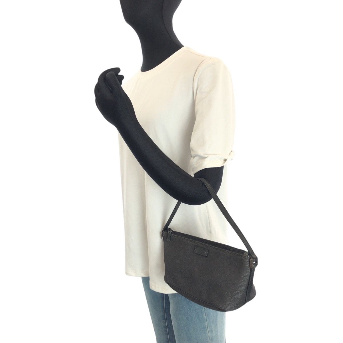 Gucci Black Silver Denim Leather Handbag Pouch — view 7