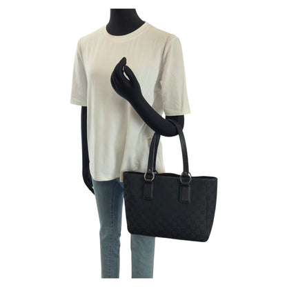 Gucci Black Silver GG Canvas Leather Tote Shoulder — view 7