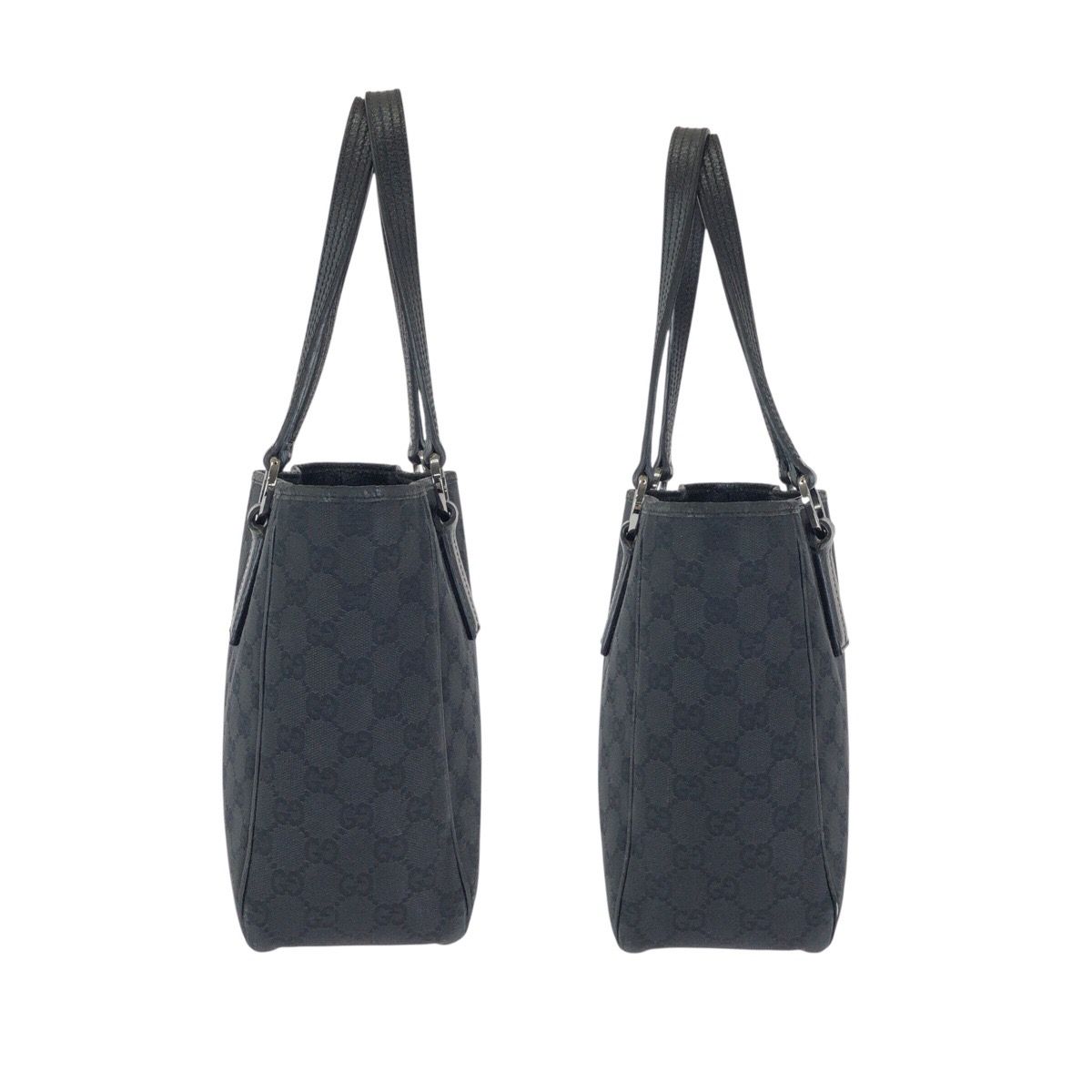 Gucci Black Silver GG Canvas Leather Tote Shoulder — view 8