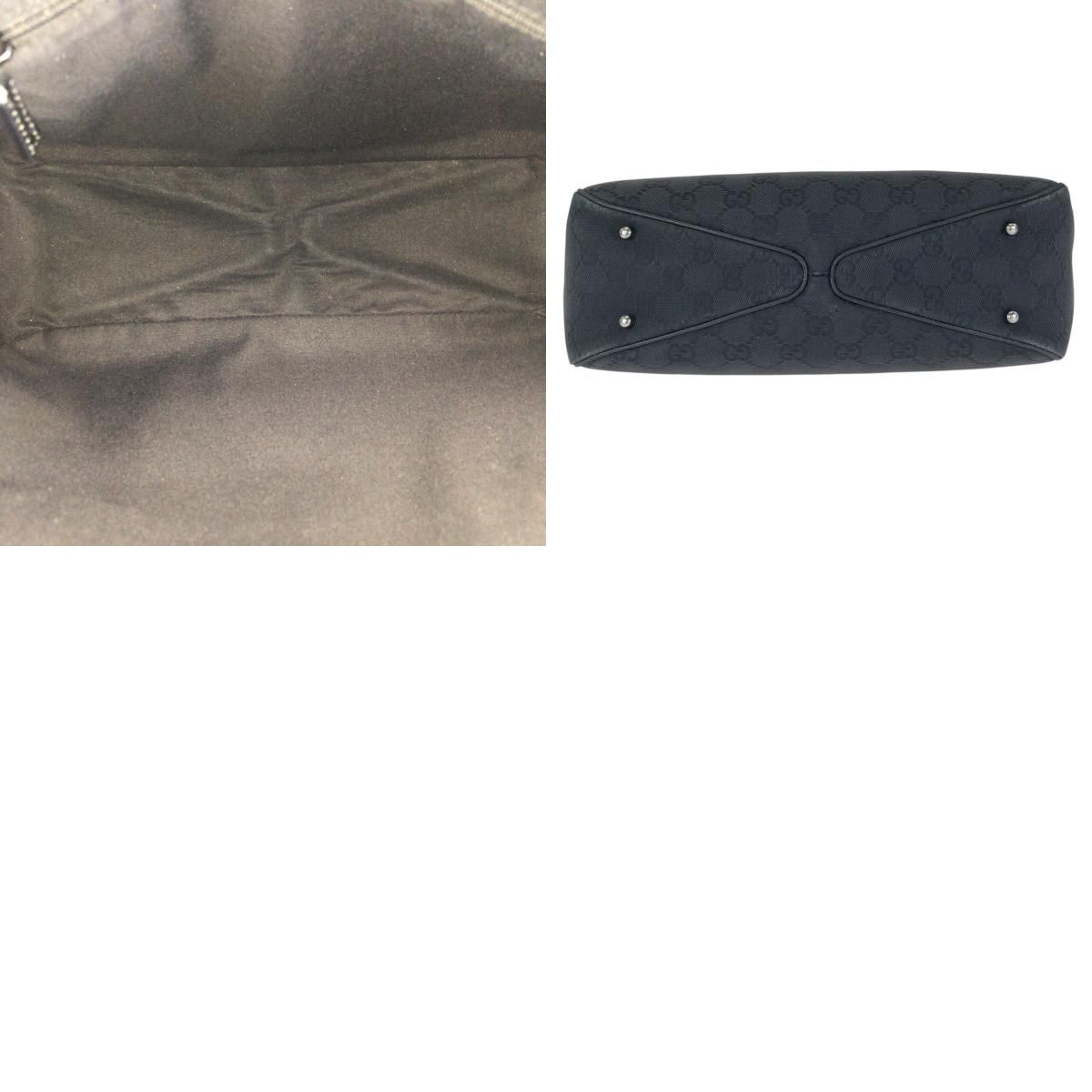 Gucci Black Silver GG Canvas Leather Tote Shoulder — view 9