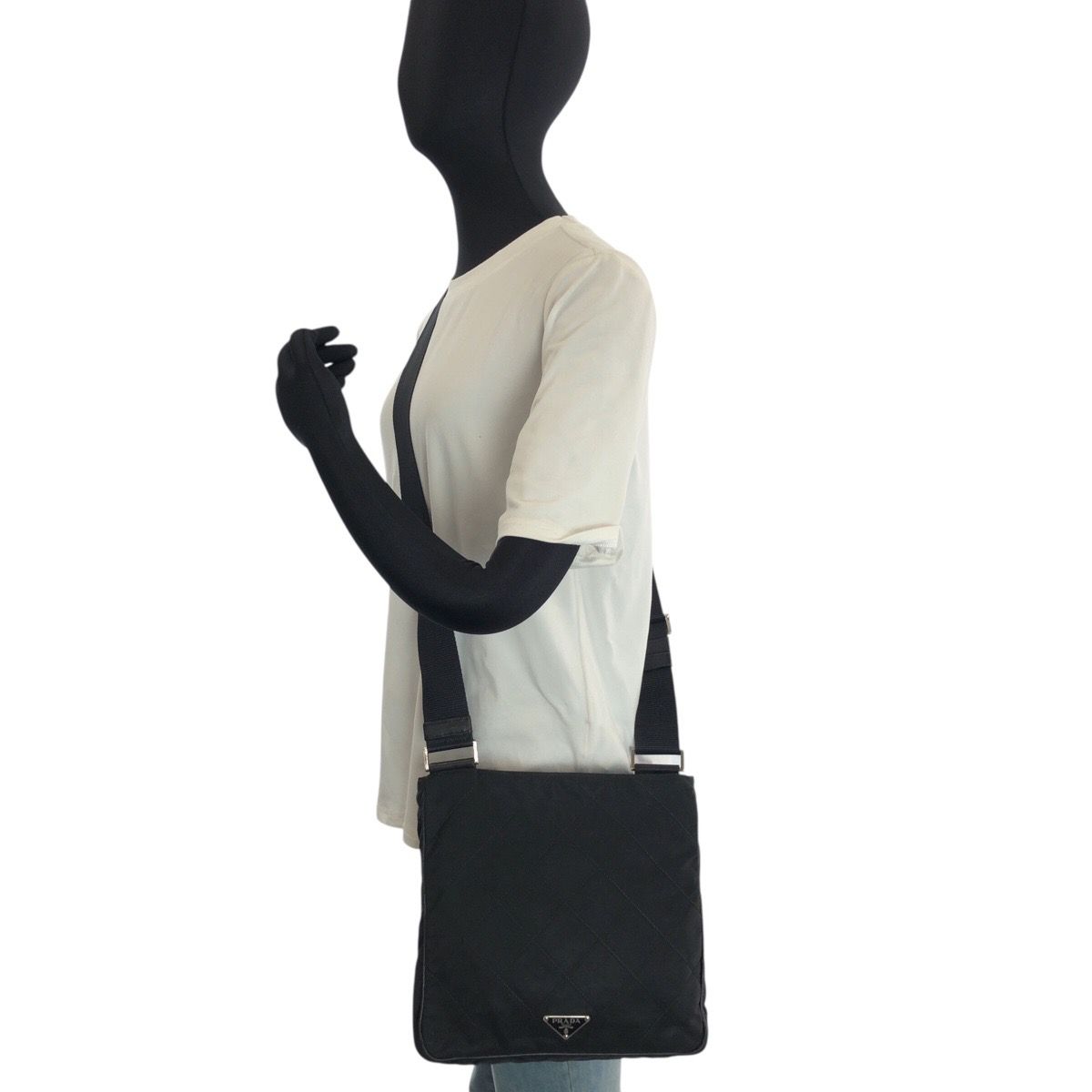 Prada Tessuto Black Silver Nylon Shoulder — view 7