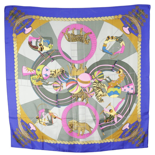 Hermes Carre 90 Circus Silk Blue Scarf