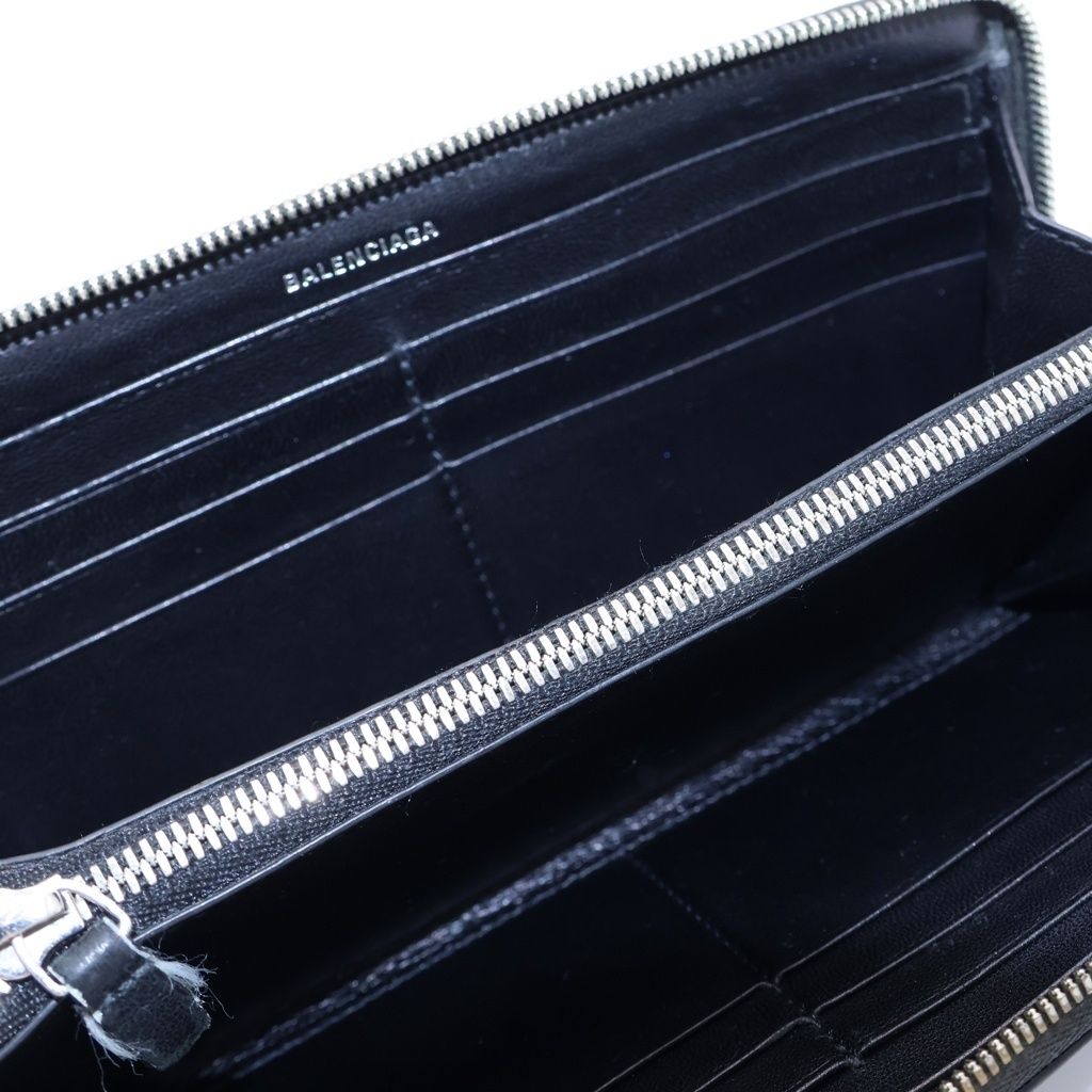 Balenciaga Logo Print Leather Round Zip Wallet Black — view 4