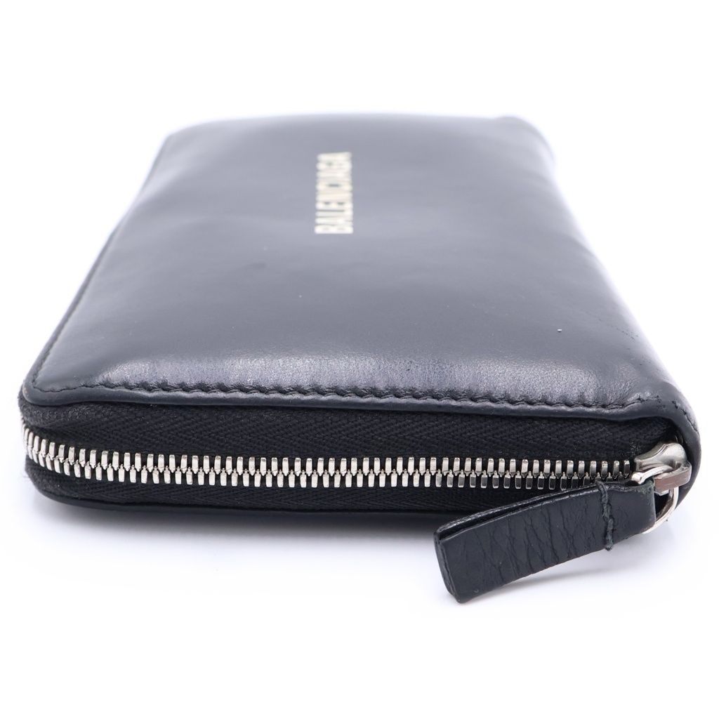 Balenciaga Logo Print Leather Round Zip Wallet Black — view 3