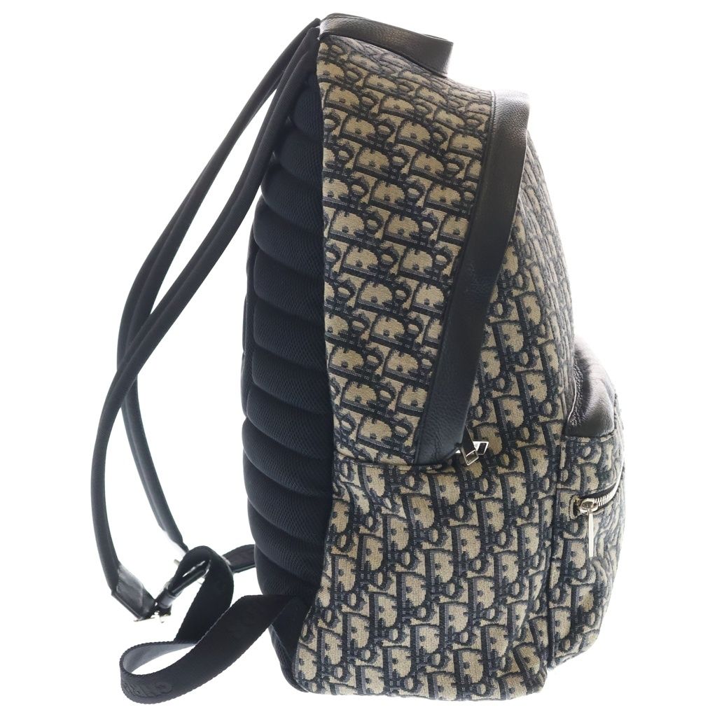 Dior Oblique Jacquard Canvas Leather Backpack Beige Navy — view 3