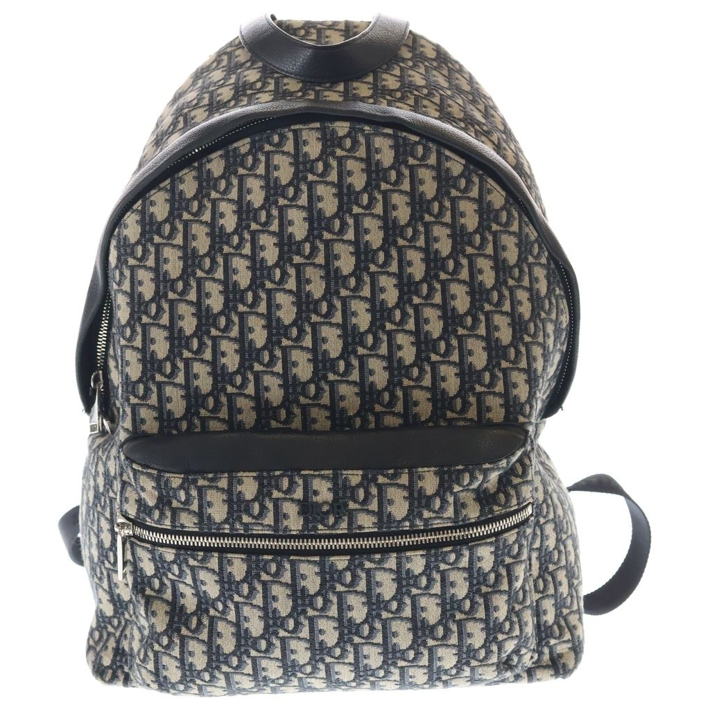 Dior Oblique Jacquard Canvas Leather Backpack Beige Navy