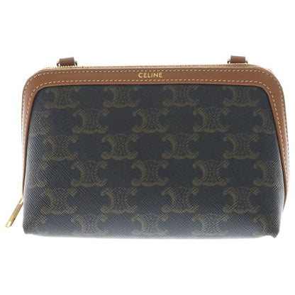 Celine Triomphe Leather Chain Clutch Gold Brown