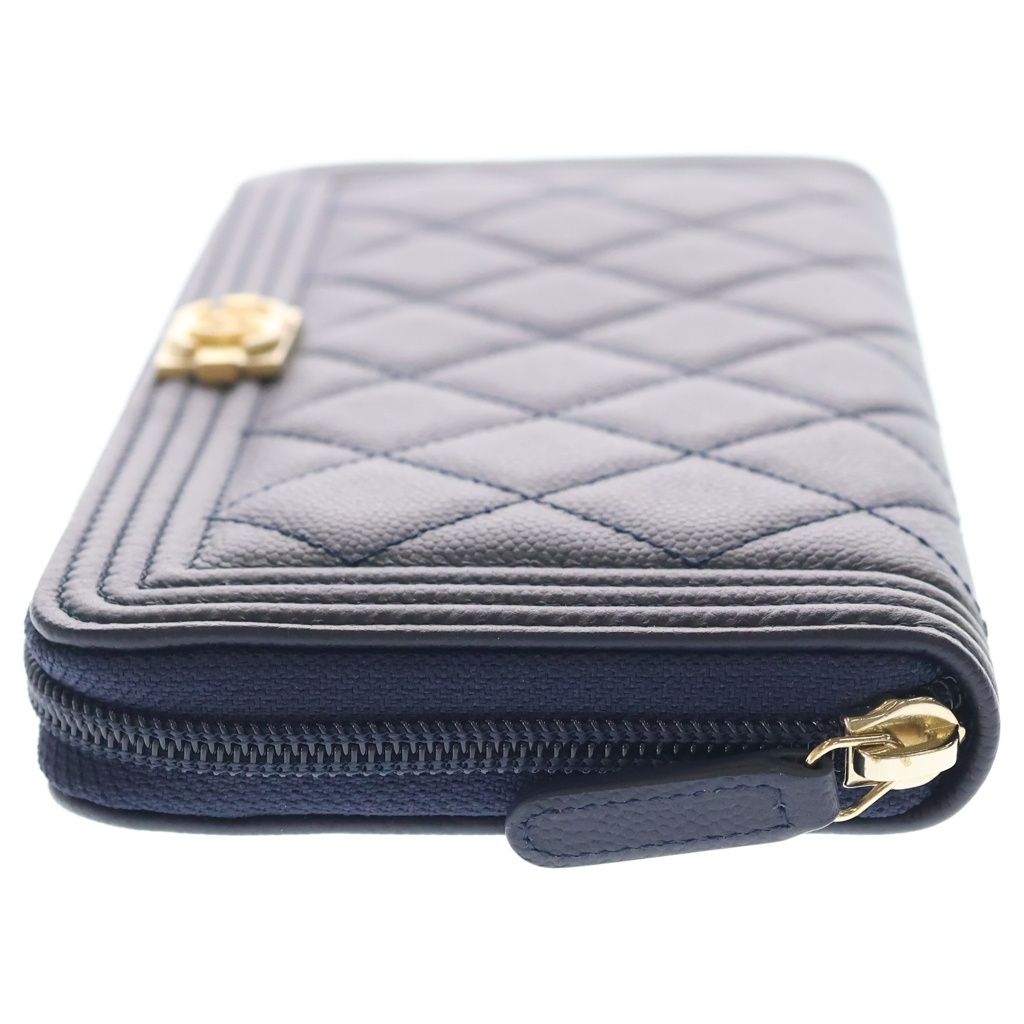 Chanel Boy Caviar Leather Round Zippy Wallet Gold Navy Seal — view 3