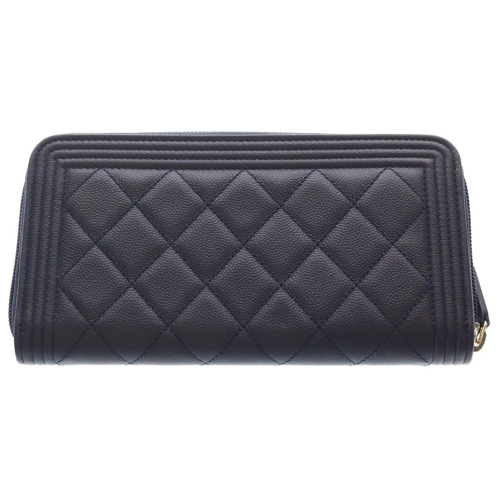 Chanel Boy Caviar Leather Round Zippy Wallet Gold Navy Seal — view 2