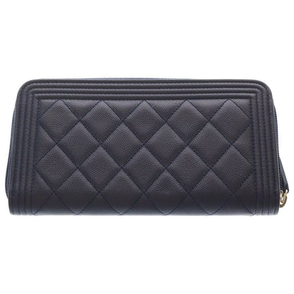 Chanel Boy Caviar Leather Round Zippy Wallet Gold Navy Seal — view 2