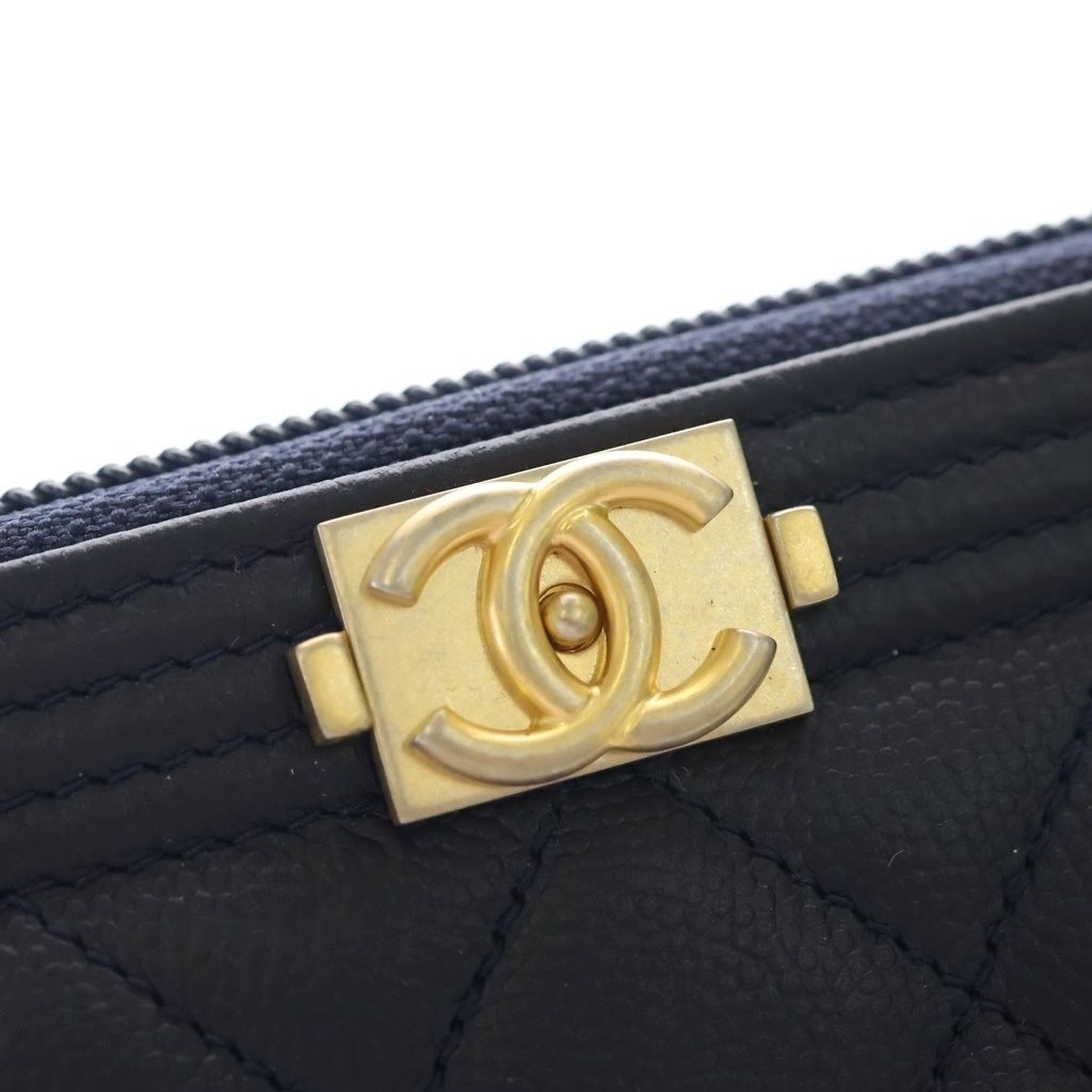 Chanel Boy Caviar Leather Round Zippy Wallet Gold Navy Seal — view 5
