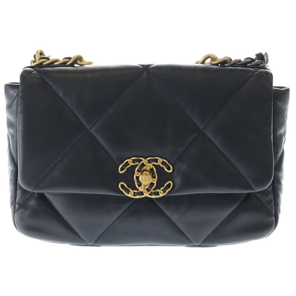 Chanel 19 Chain Shoulder Bag Black Lambskin Gold