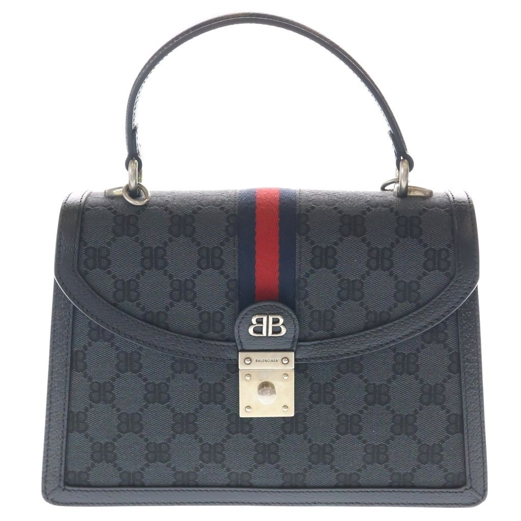 Gucci Zahakka 2-Way Shoulder Bag Black Canvas Leather Silver
