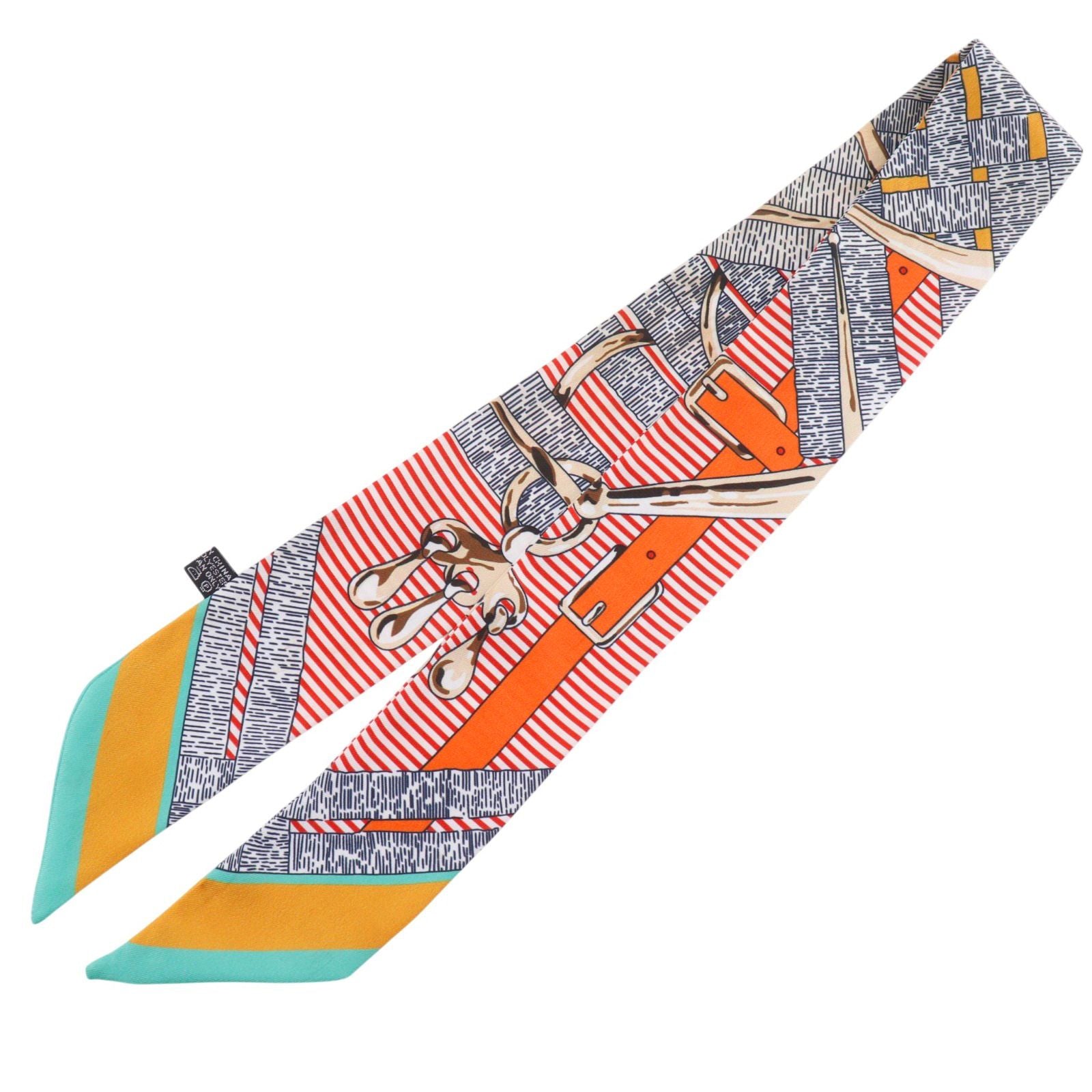 Hermes Twilly Mors a Jouets Chemise Horse Bit Silk Orange Scarf — view 2
