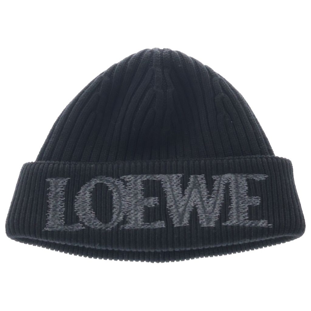 Loewe Logo Embroidery Beanie Knit Cap Hat Black