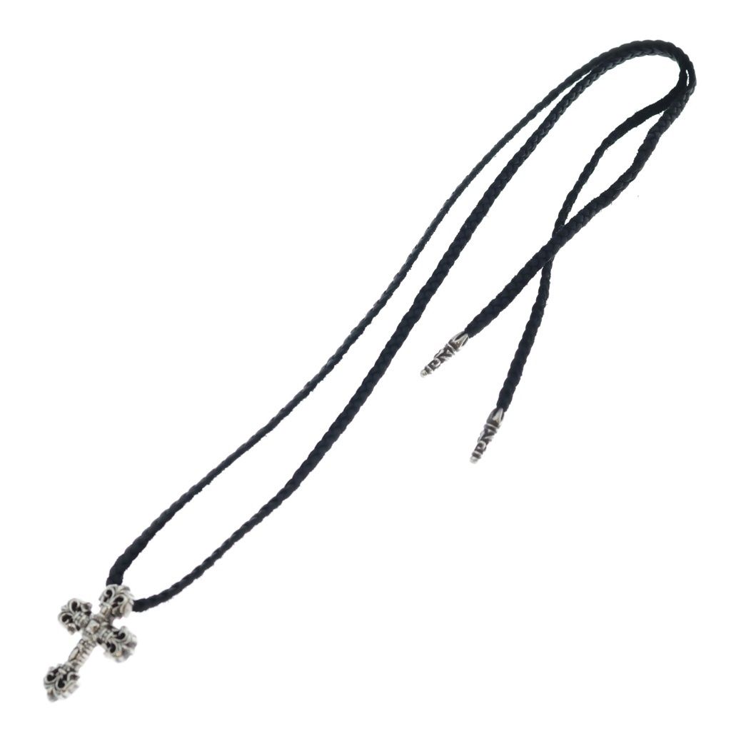 Chrome Hearts Filig Cross Xsm LB Filigree Leather Braid Necklace Silver — view 2