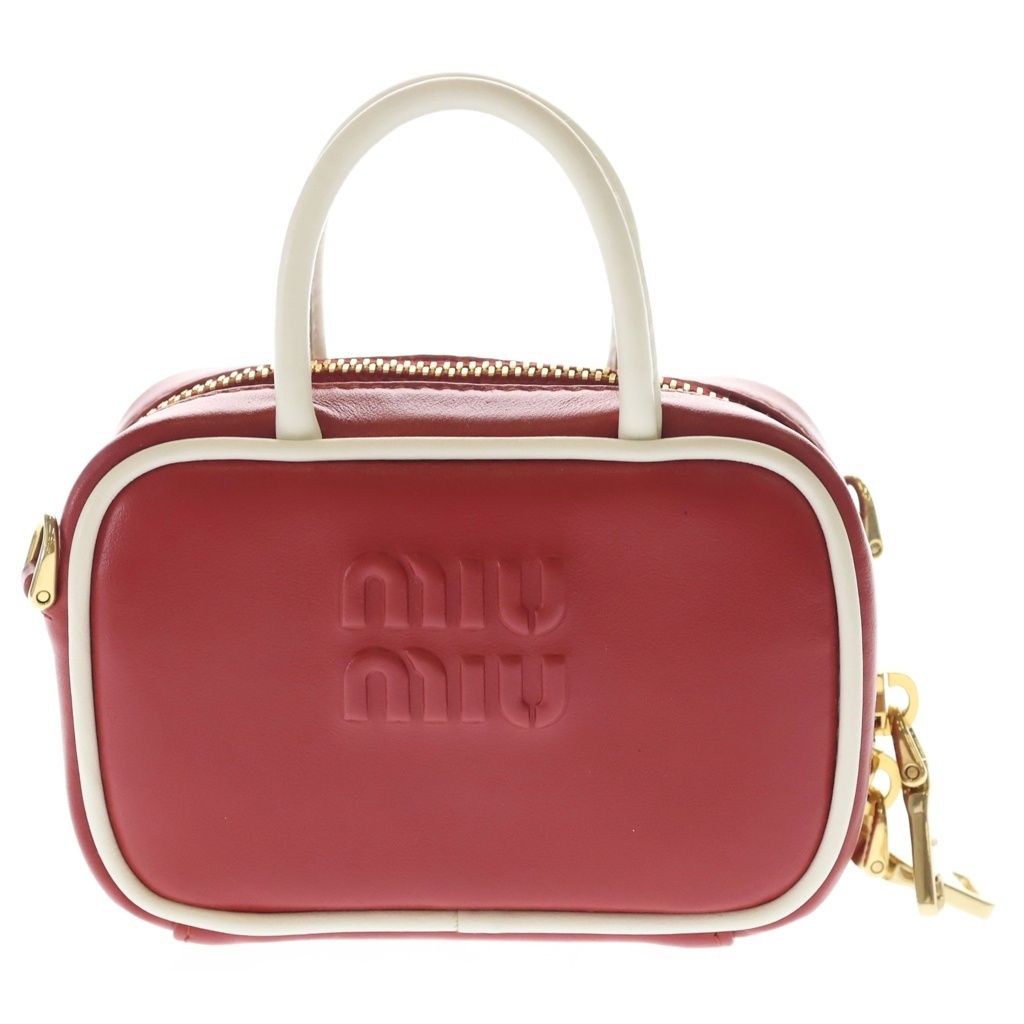 Miu Miu Beau Leather Micro Bag Logo Embossed Bag Charm Key Holder Red White