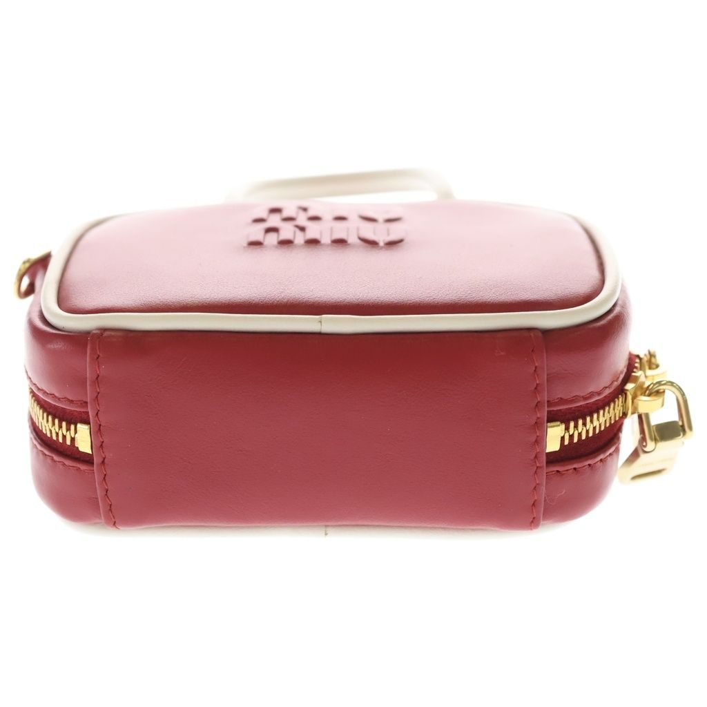 Miu Miu Beau Leather Micro Bag Logo Embossed Bag Charm Key Holder Red White — view 4
