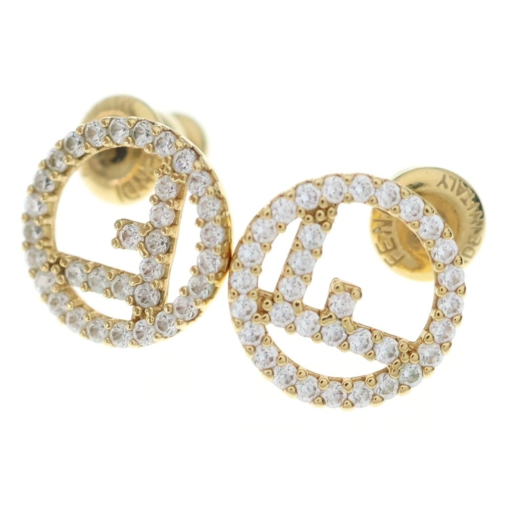 Fendi F's Rhinestone Earrings Gold