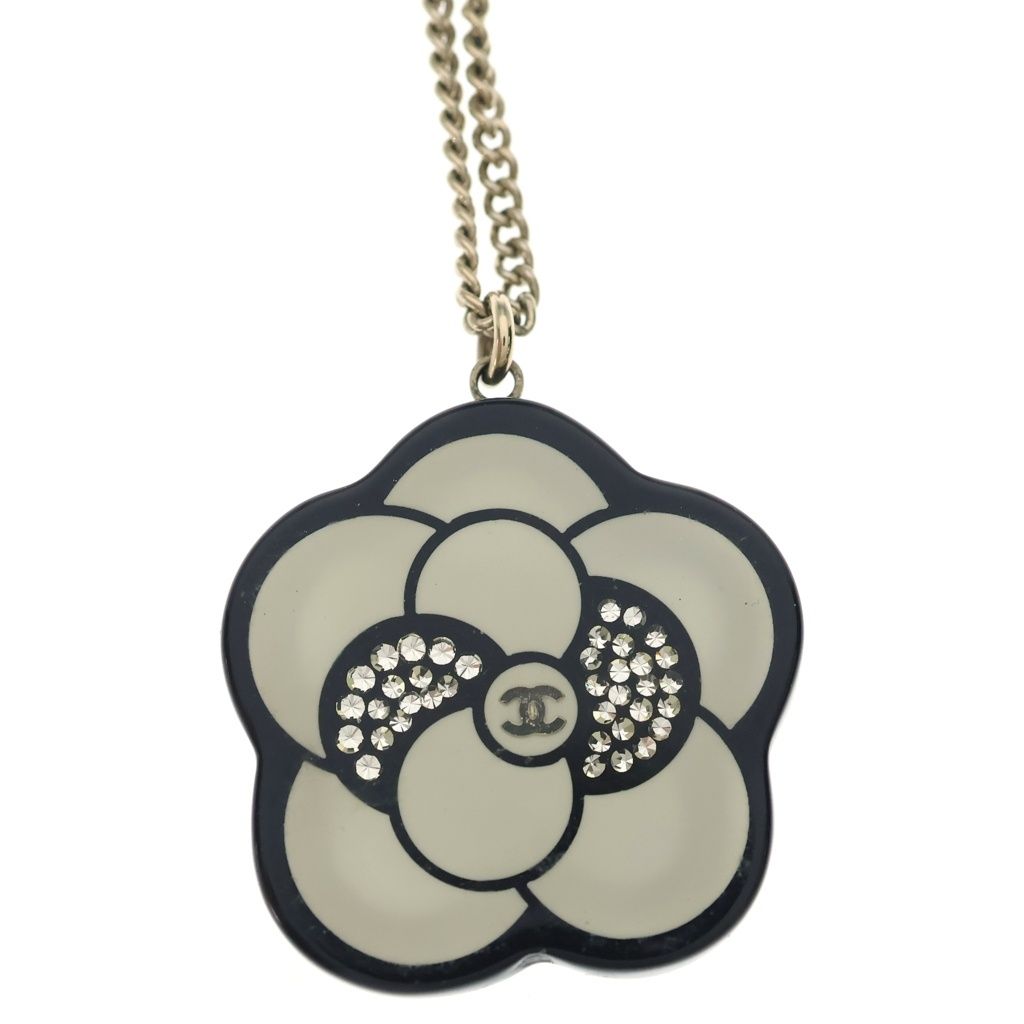 Chanel Camellia Rhinestone Pendant Chain White Gold — view 3