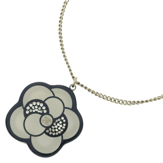 Chanel Camellia Rhinestone Pendant Chain White Gold
