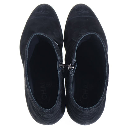 Chanel CC Logo Quilted Suede Leather Short Boots Black — view 4