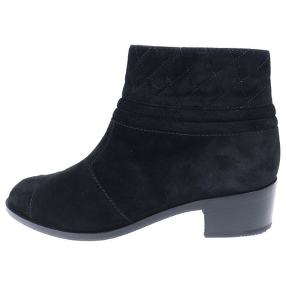 Chanel CC Logo Quilted Suede Leather Short Boots Black