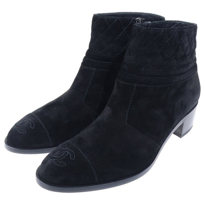 Chanel CC Logo Quilted Suede Leather Short Boots Black — view 2