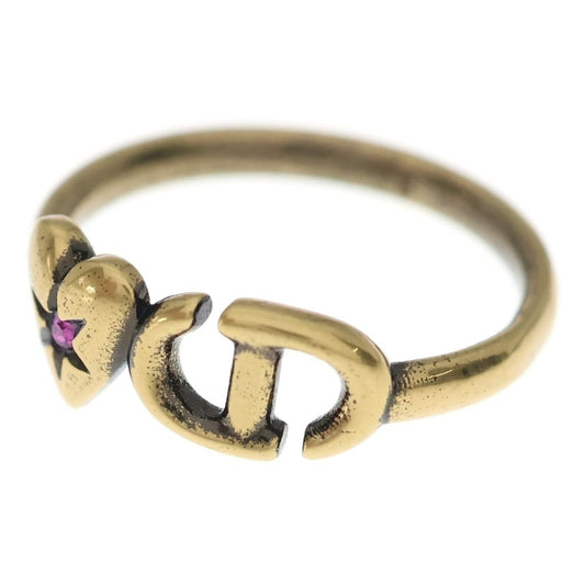 Dior CD Logo Lucky Charm Heart Ring Gold Pink