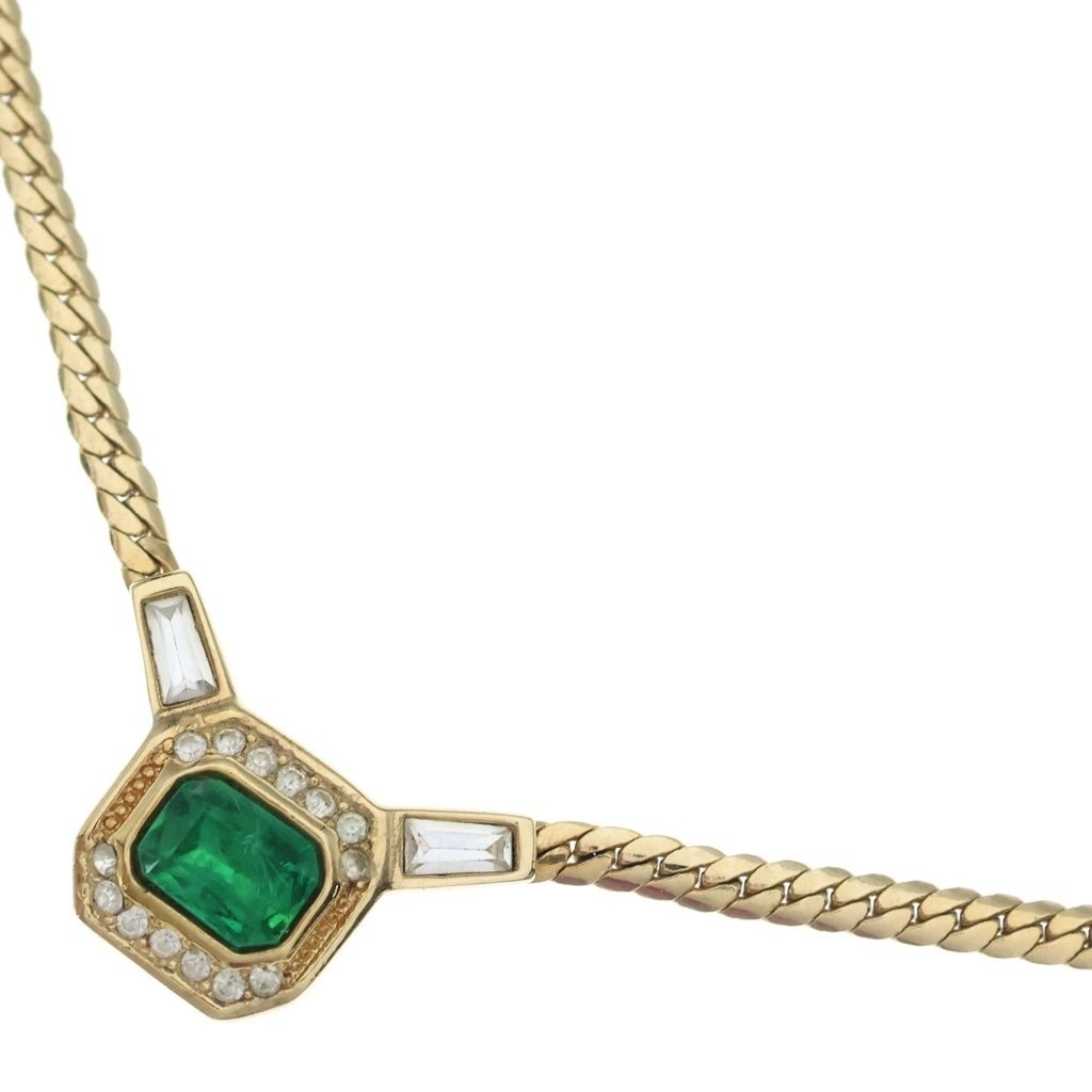 Dior Green Stone Biche Pendant Chain Gold