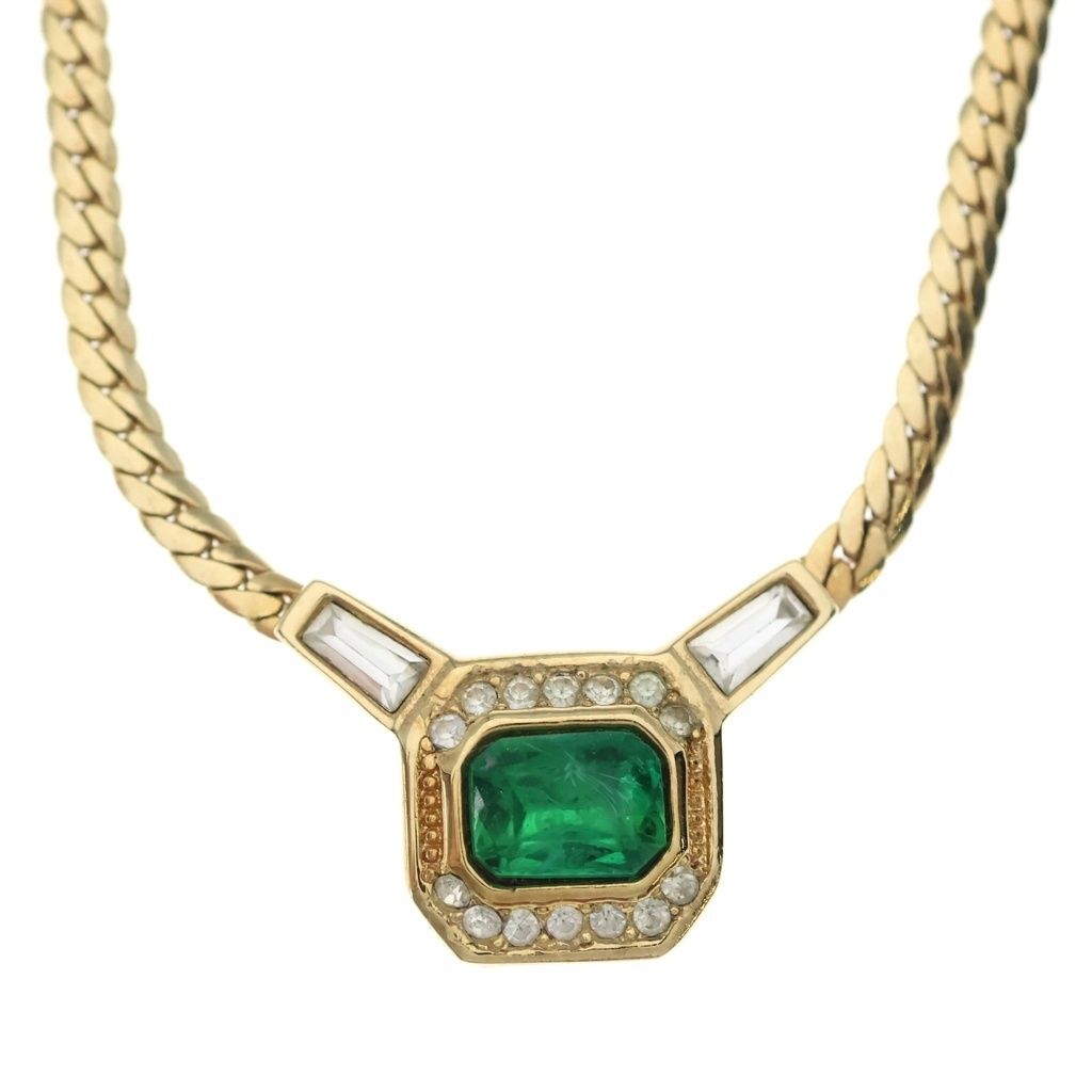 Dior Green Stone Biche Pendant Chain Gold — view 3