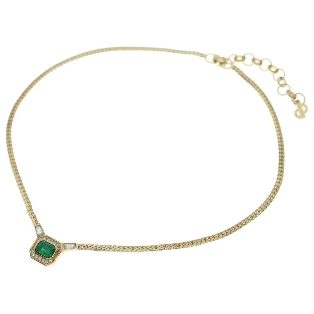 Dior Green Stone Biche Pendant Chain Gold — view 2
