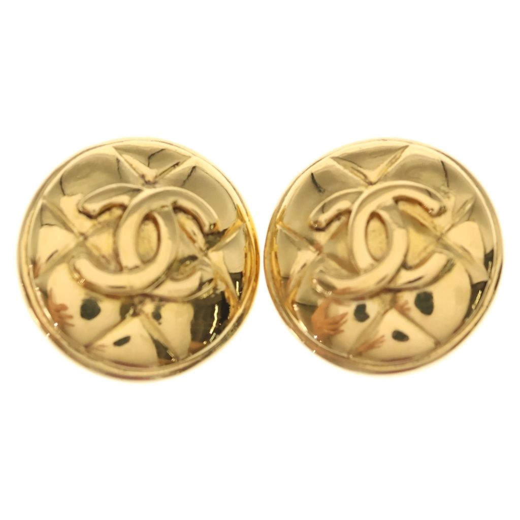 Chanel CC Logo Round Earrings Gold