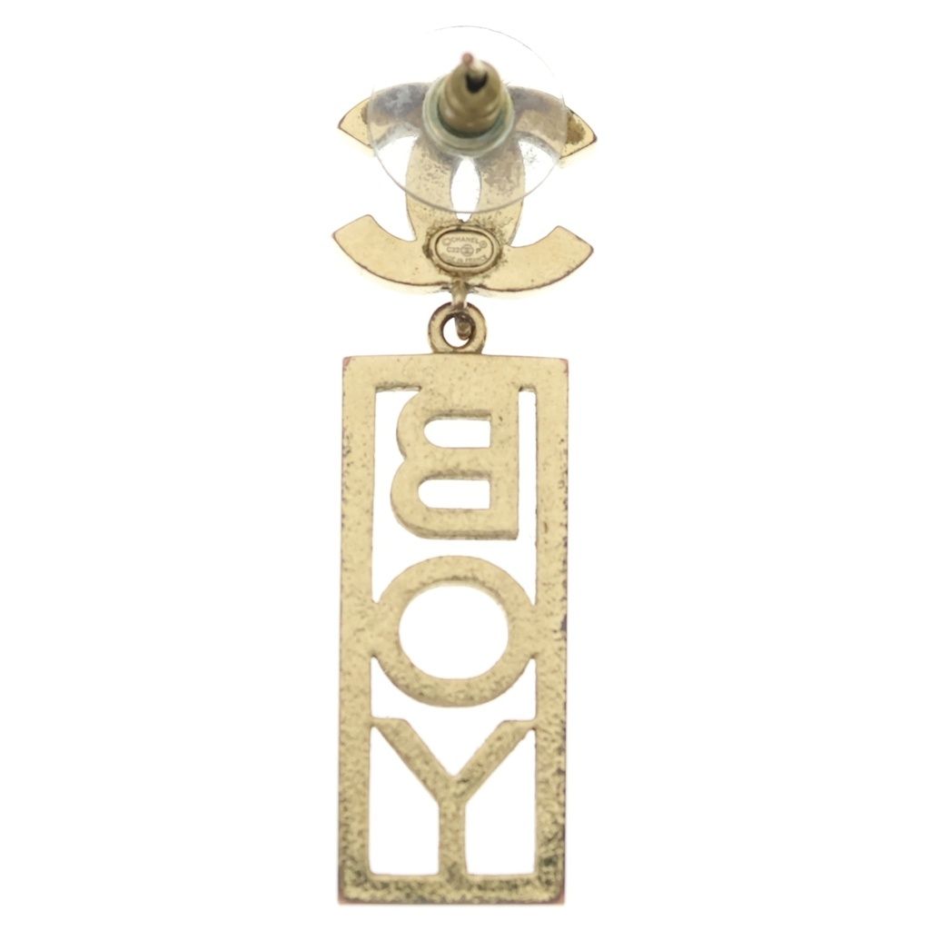 Chanel CC Logo Boy Rhinestone Earrings Gold — view 2