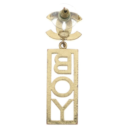Chanel CC Logo Boy Rhinestone Earrings Gold — view 2