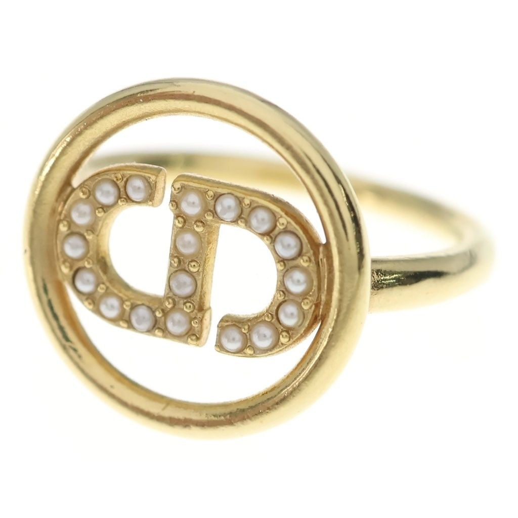 Dior CD Logo Faux Pearl Ring Gold Plated