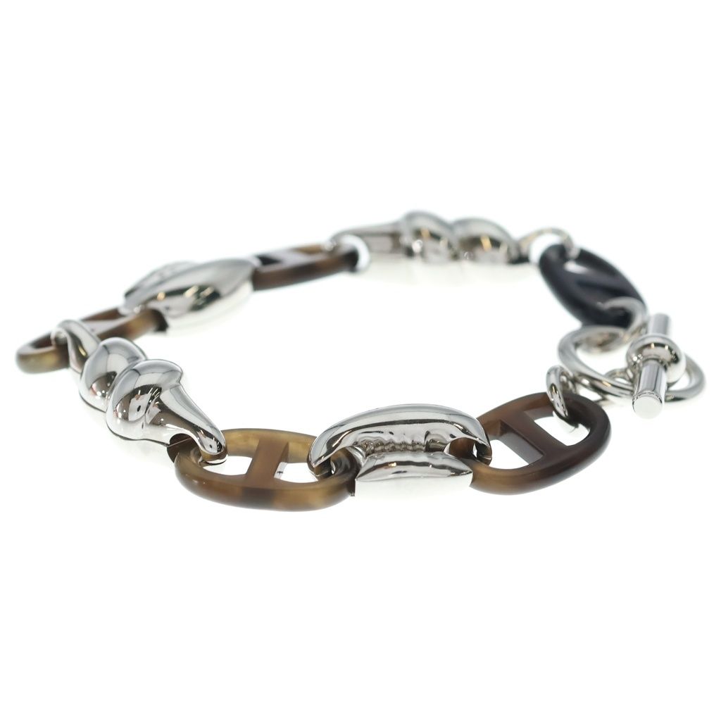 Hermes Chaine D'ancre Rivage Bracelet Silver Brown Metal Buffalo Horn — view 3