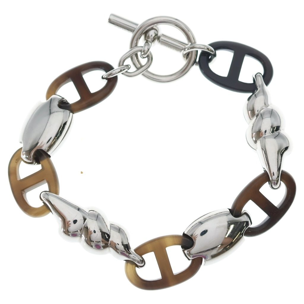 Hermes Chaine D'ancre Rivage Bracelet Silver Brown Metal Buffalo Horn — view 2