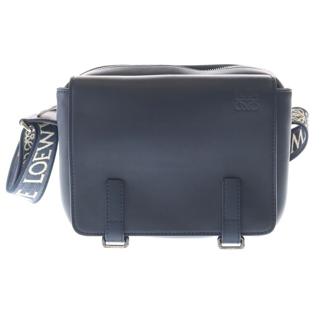 Loewe Military Messenger Bag Mini Navy Leather Silver