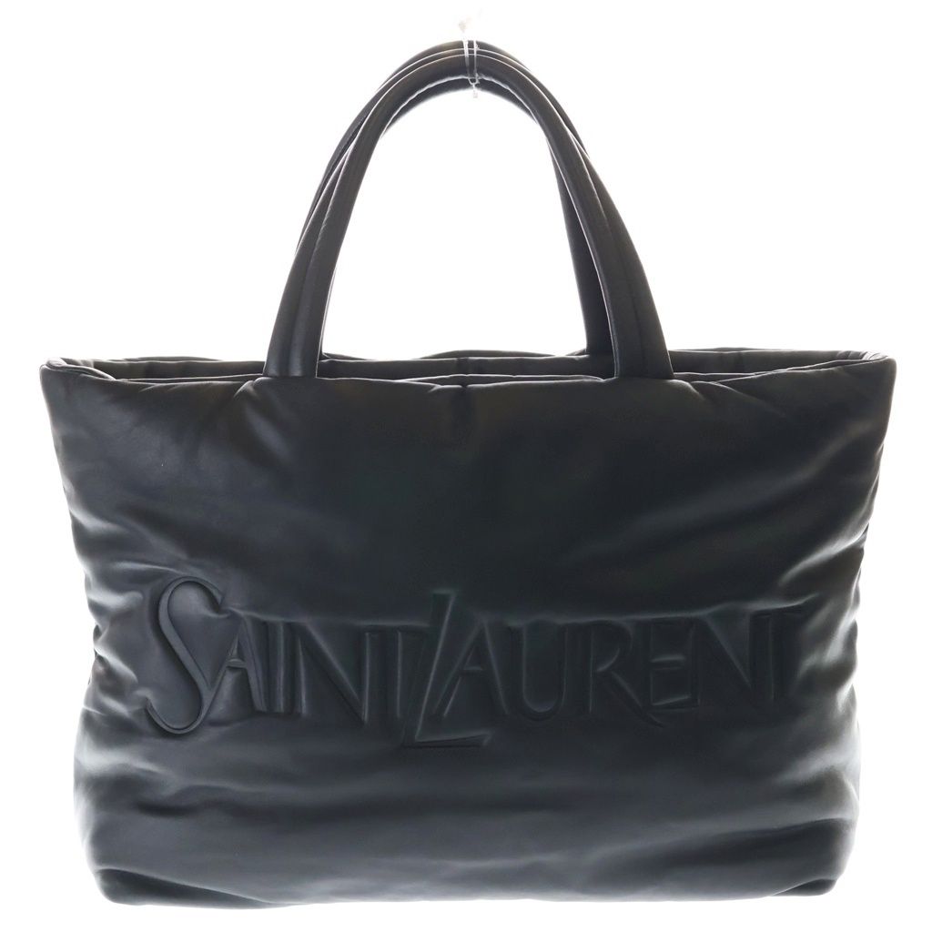 Saint Laurent Paris Wide Logo Puffer Tote Black Leather