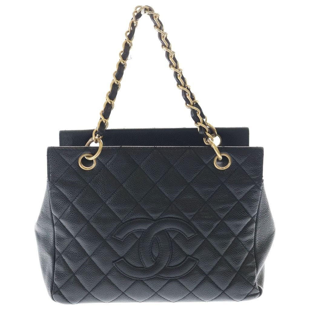 Chanel Quilted Petit Timeless Chain Tote Black Caviar Leather Gold