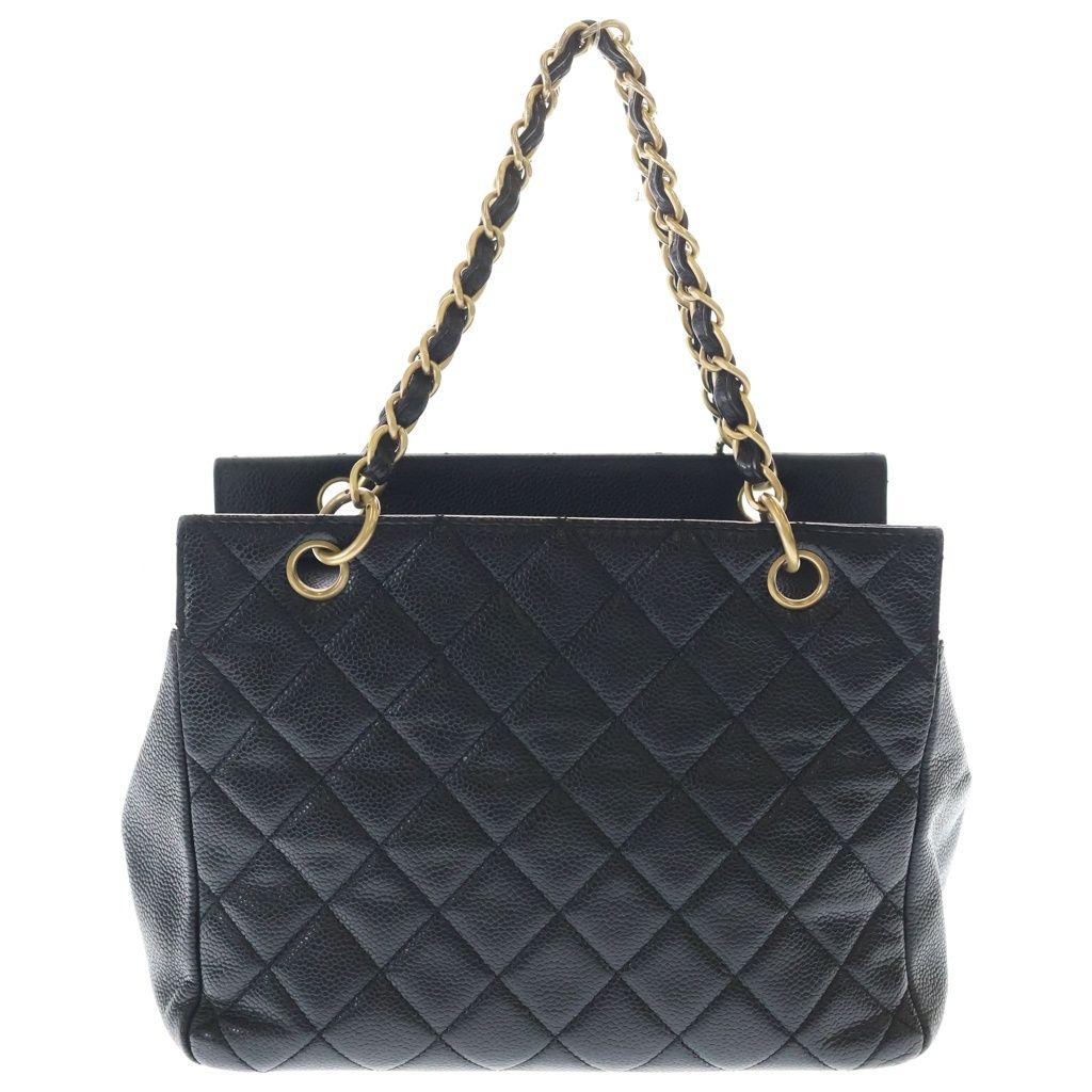 Chanel Quilted Petit Timeless Chain Tote Black Caviar Leather Gold — view 2