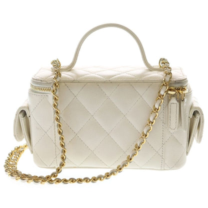 Chanel Quilted Chain Clutch Vanity Mini Shoulder Bag White Caviar Leather Gold — view 2