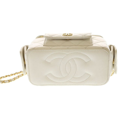 Chanel Quilted Chain Clutch Vanity Mini Shoulder Bag White Caviar Leather Gold — view 4