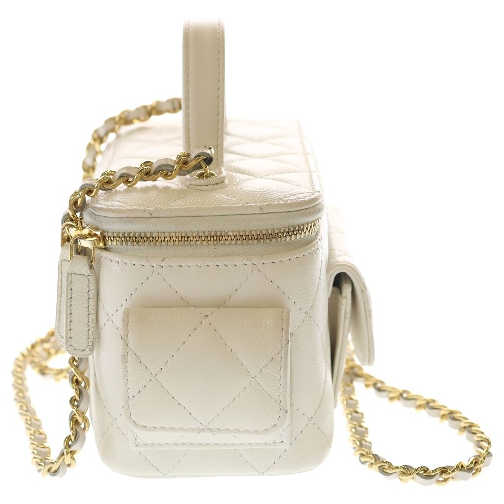 Chanel Quilted Chain Clutch Vanity Mini Shoulder Bag White Caviar Leather Gold — view 3