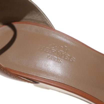 Hermes Legend Logo Strap Wedge Sole Sandals Shoes Brown — view 6