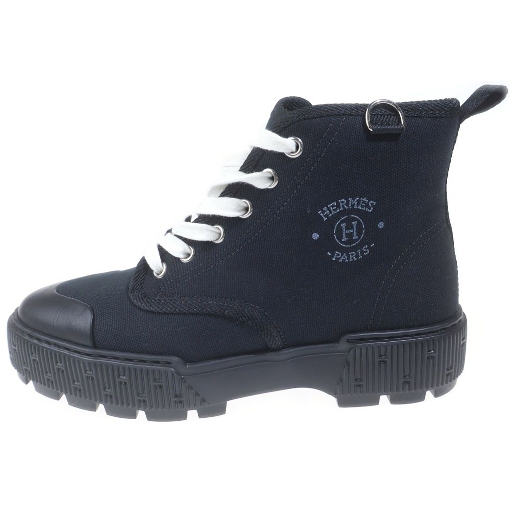 Hermes Itinerelle Canvas Lace Up High Cut Sneakers Black