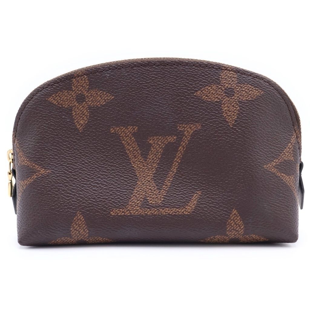 Louis Vuitton Monogram Reverse Pochette Cosmetic PM Pouch Case Brown Leather