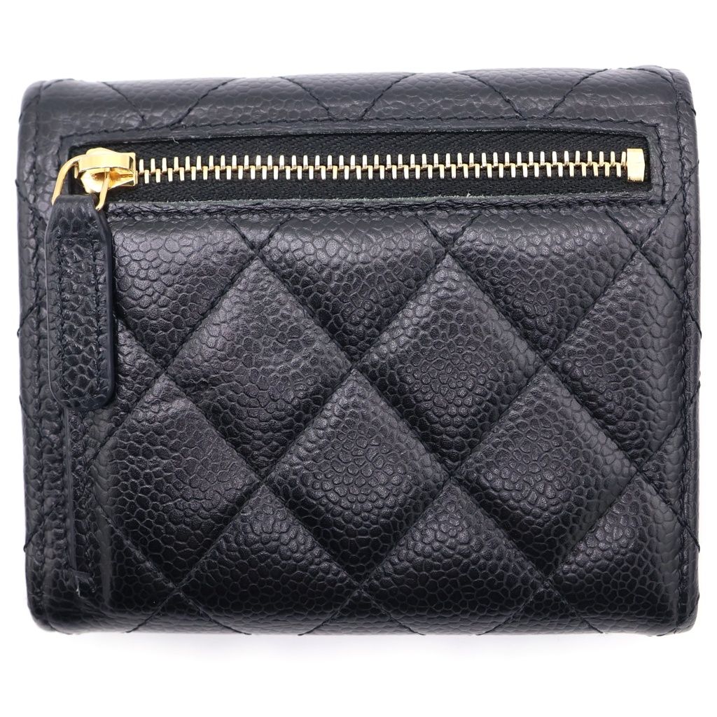 Chanel Classic Small Flap Wallet Trifold Coin Case Black Caviar Leather Gold — view 2